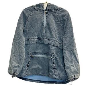 Bibi – Acid Wash Denim Half-Zip Pullover Hoodie – Size Small